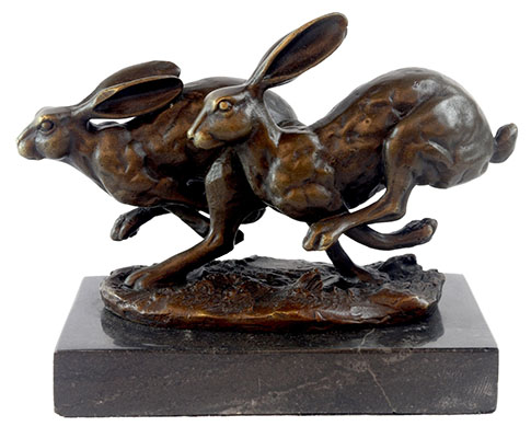 Hares Bronze Sculpture On Marble Base